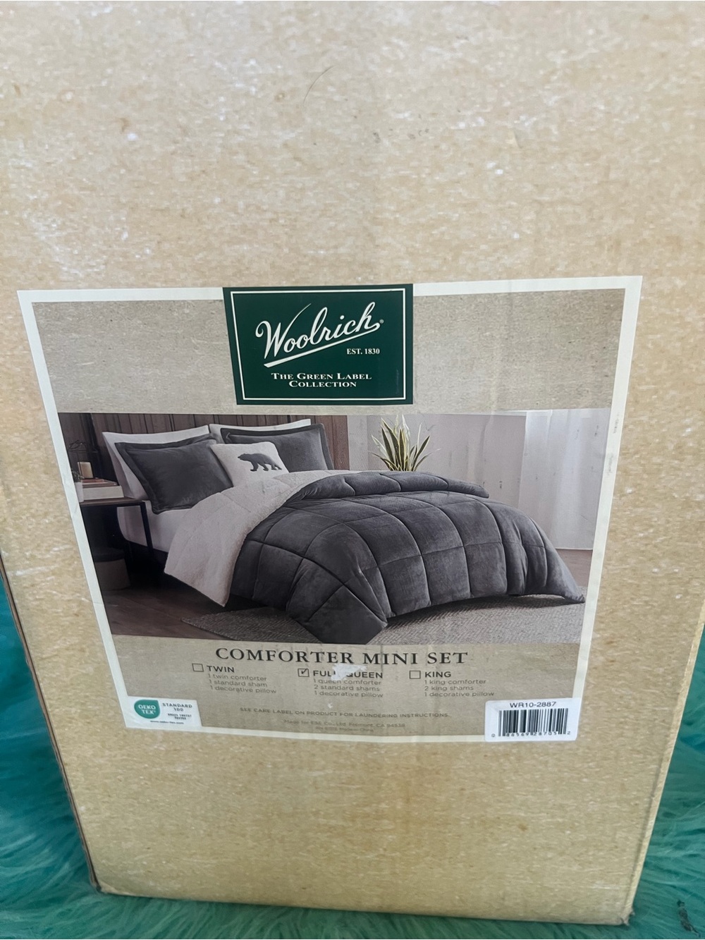 NIB Woolrich Gray Plush Comforter Set Full/Queen